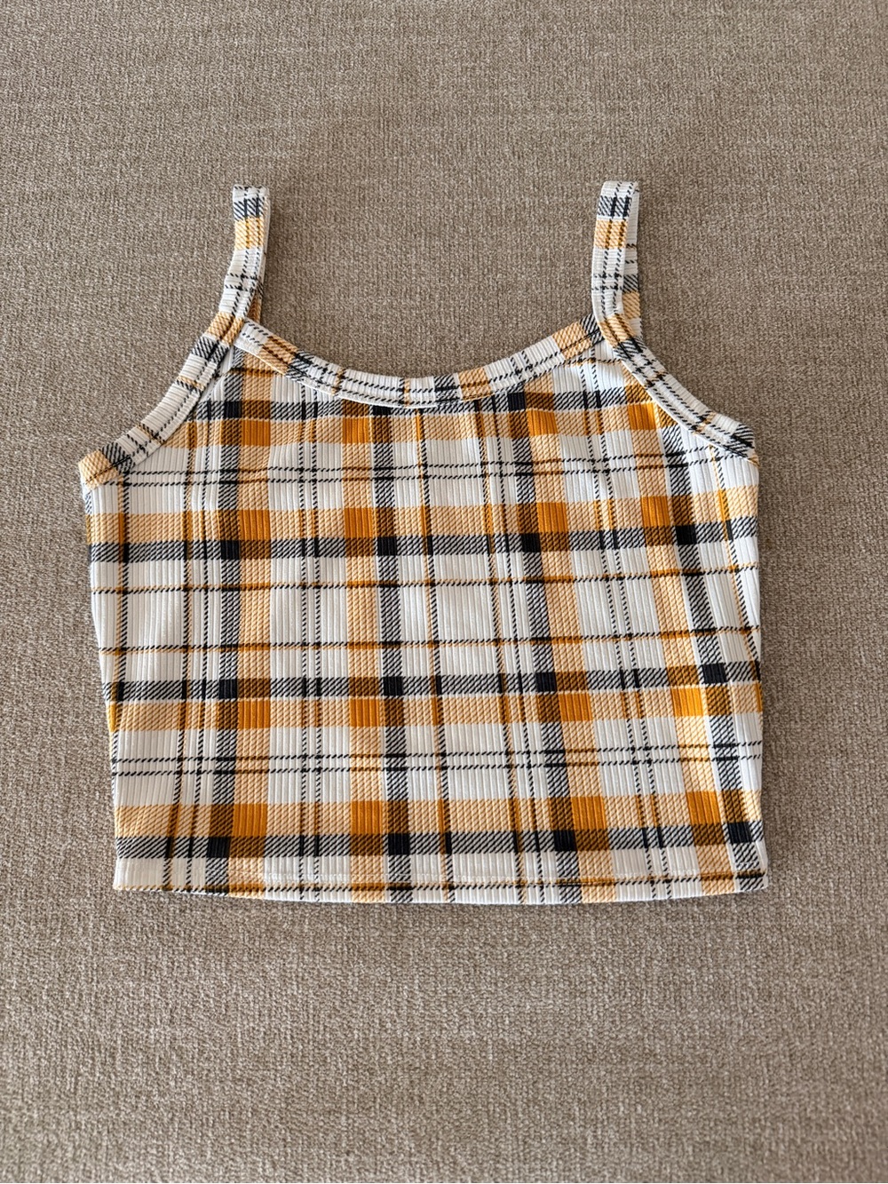 Yellow Plaid Ribbed Crop Tank Top